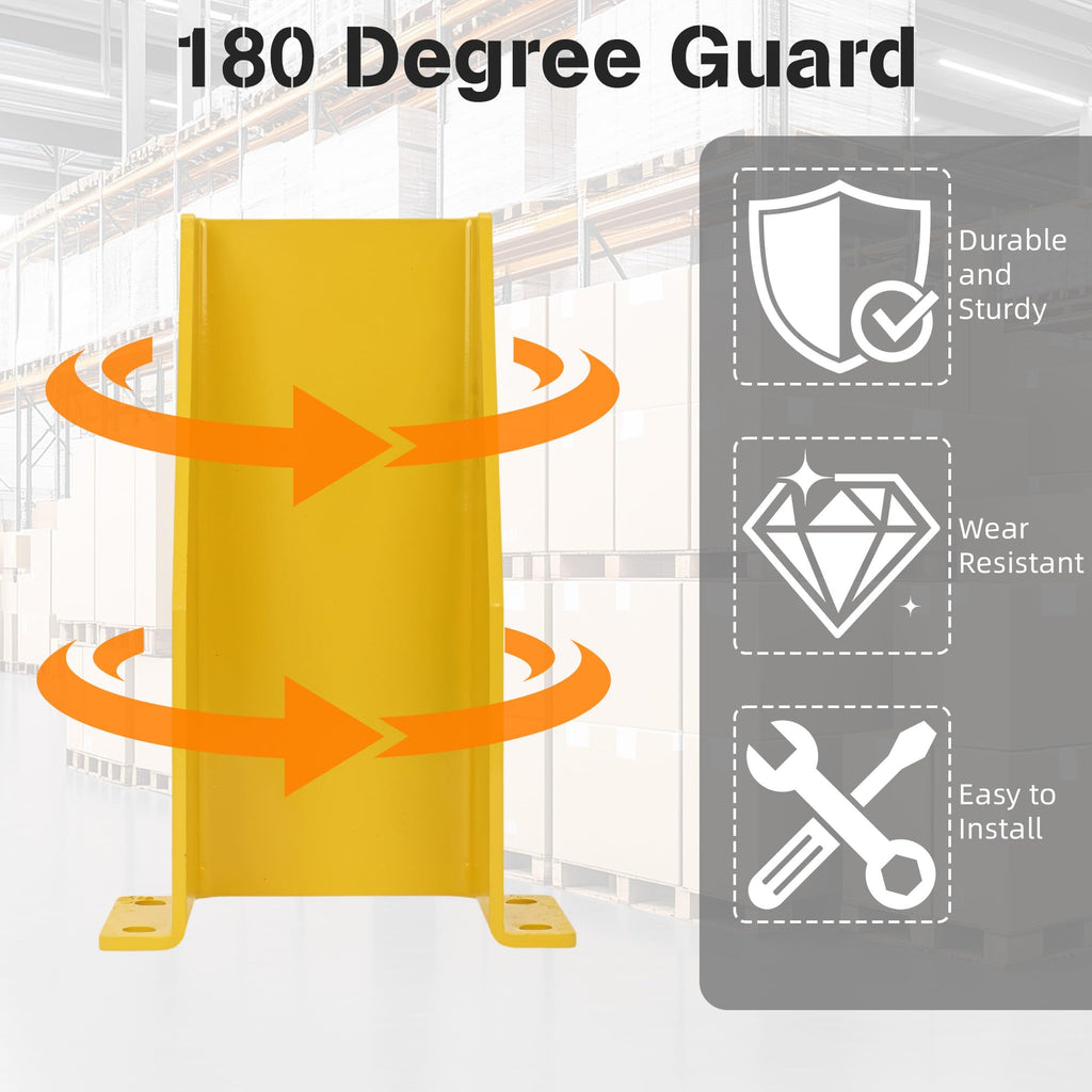 Nisorpa Pallet Rack Post Protectors, 12" Pallet Racking Guards with Hardware U Shape Safety Yellow Pallet Edge Protectors Set of 2