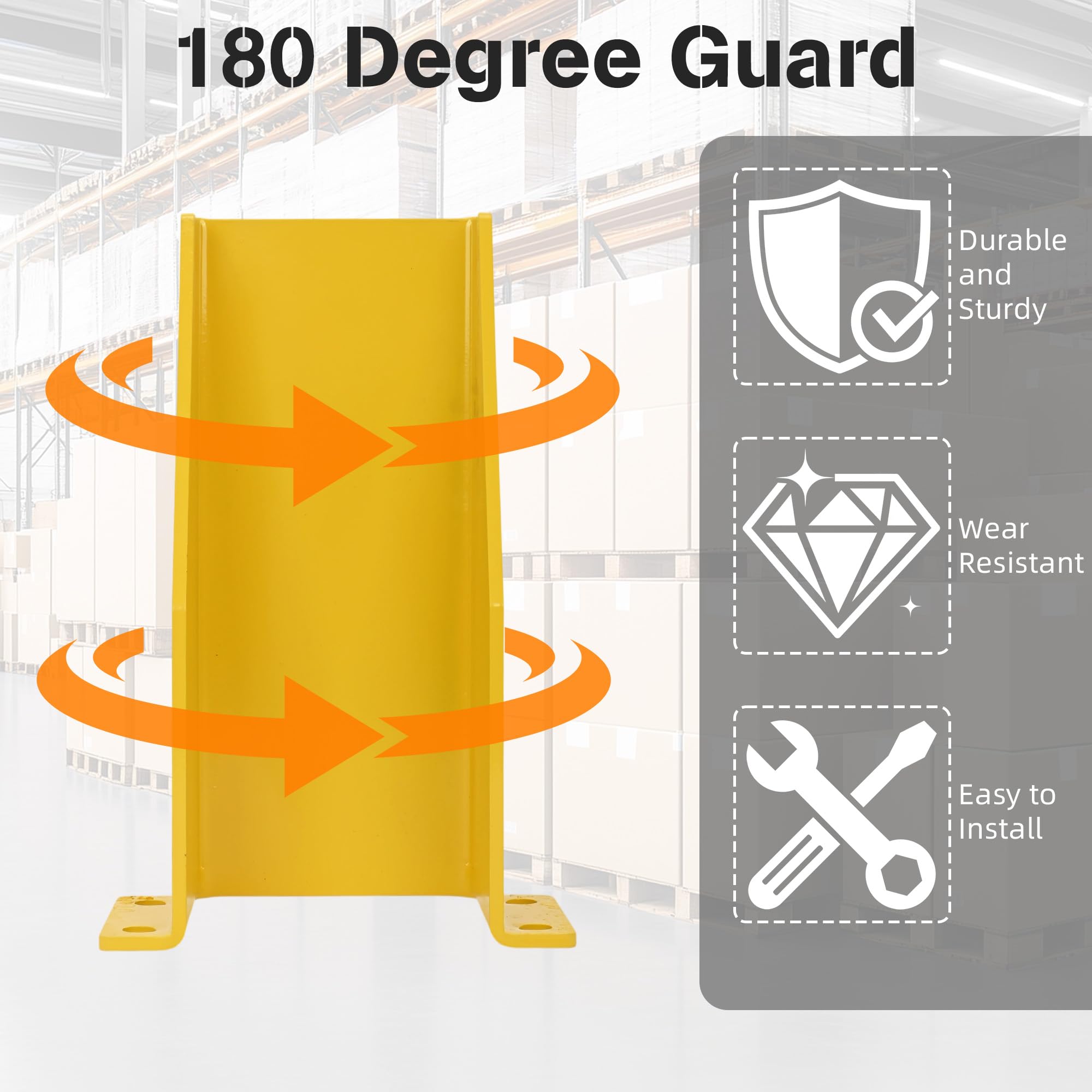 Nisorpa Pallet Rack Post Protectors, 12" Pallet Racking Guards with Hardware U Shape Safety Yellow Pallet Edge Protectors Set of 2