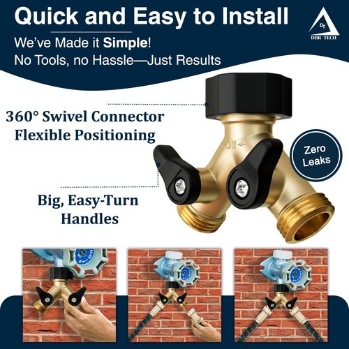 DBR Tech® Heavy Duty Hose Splitter - Premium Brass Wye Connector with Double Shut Off Valve | Rust-Resistant Finish