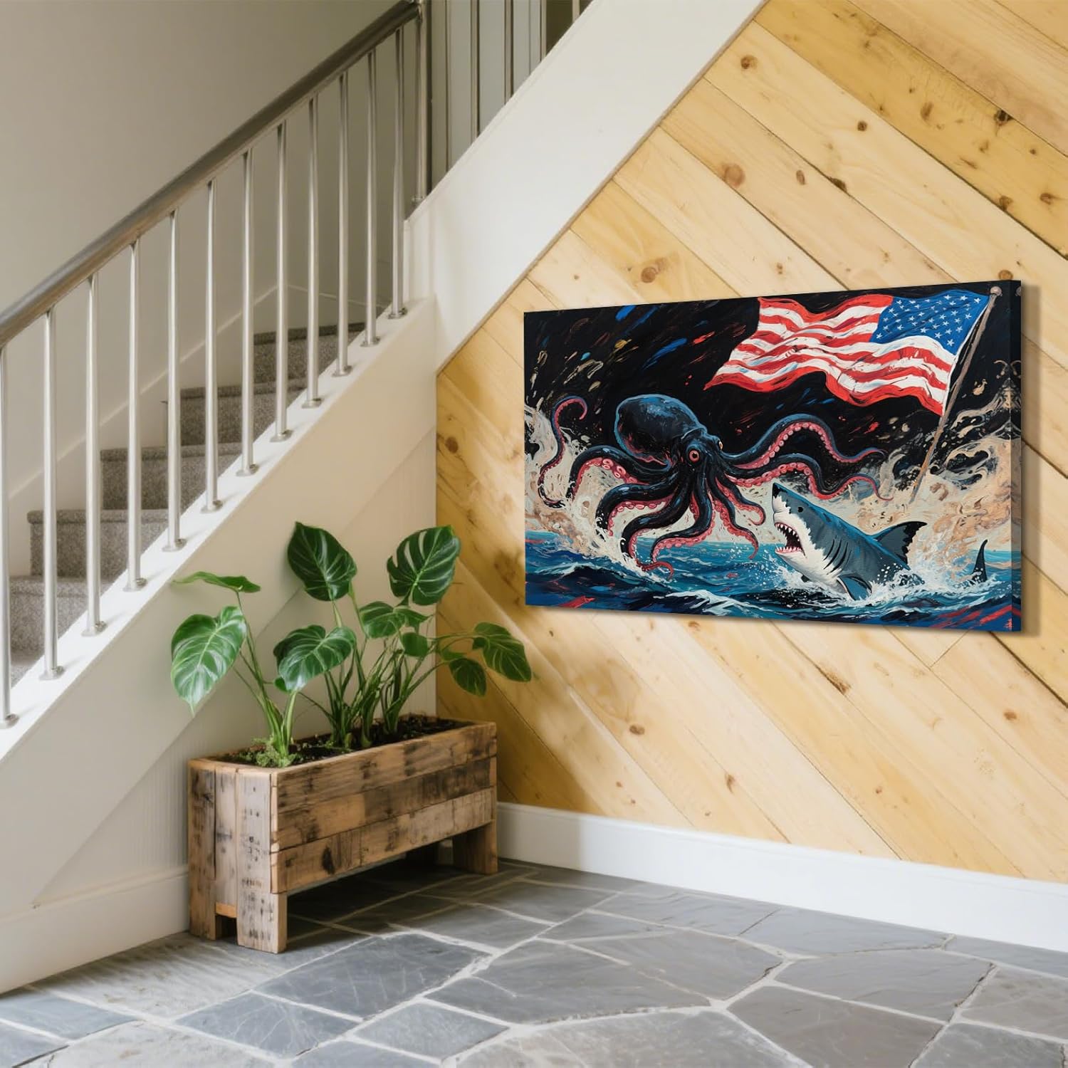 American Flag Canvas Wall Art - Vintage Americana Decor for Fourth of July | 12 x 8 Inches