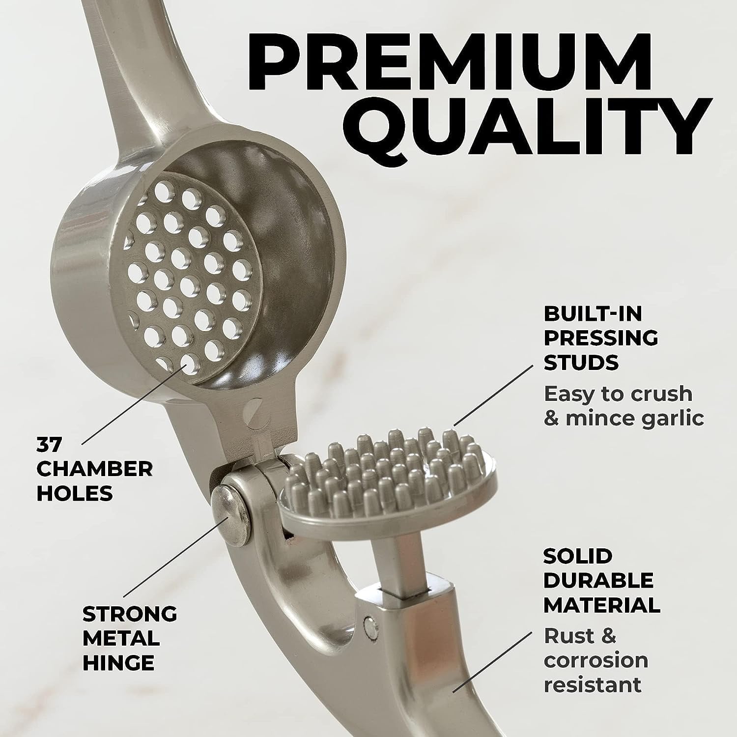 Zulay Kitchen Garlic Press Set - Rust-Proof Professional Mincer with Ergonomic Handle & Silicone Peeler (Silver)