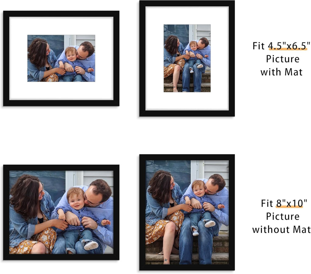 Picrit 8x10 Picture Frame Set of 12 - Versatile Display for 5x7 with Mat or 8x10 Without Mat | Black