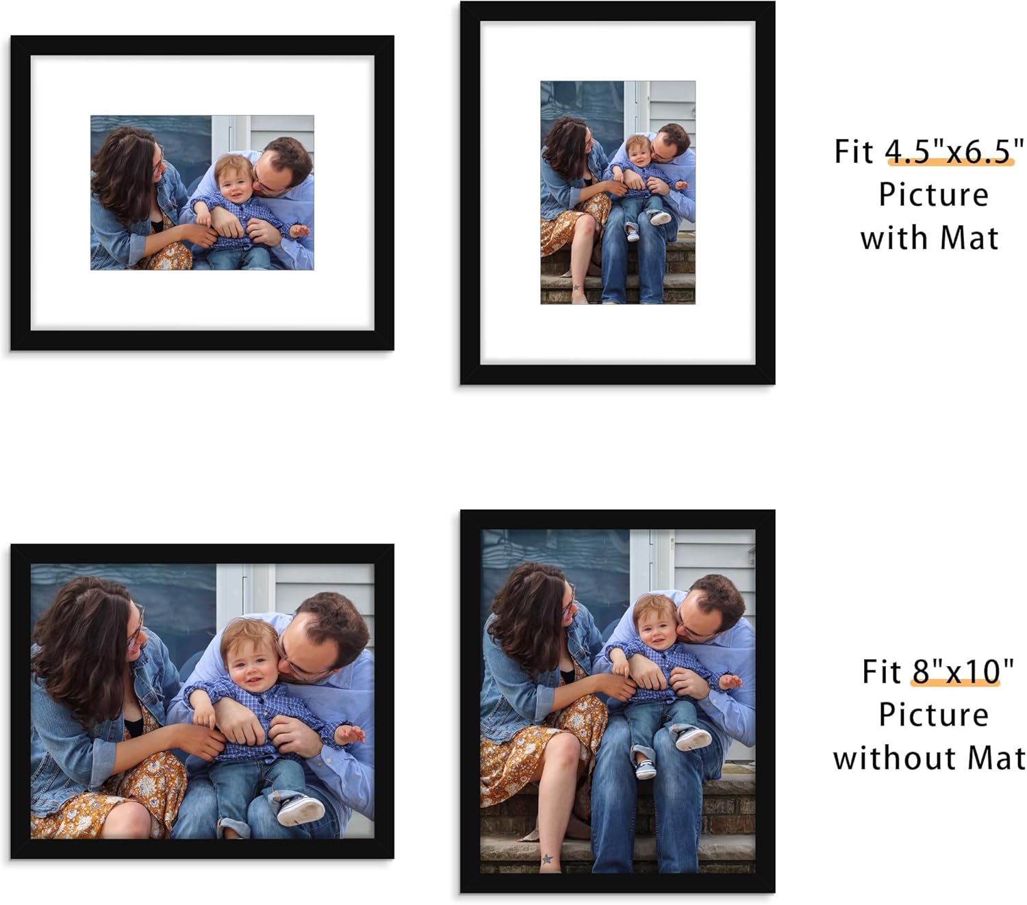 Picrit 8x10 Picture Frame Set of 12 - Versatile Display for 5x7 with Mat or 8x10 Without Mat | Black