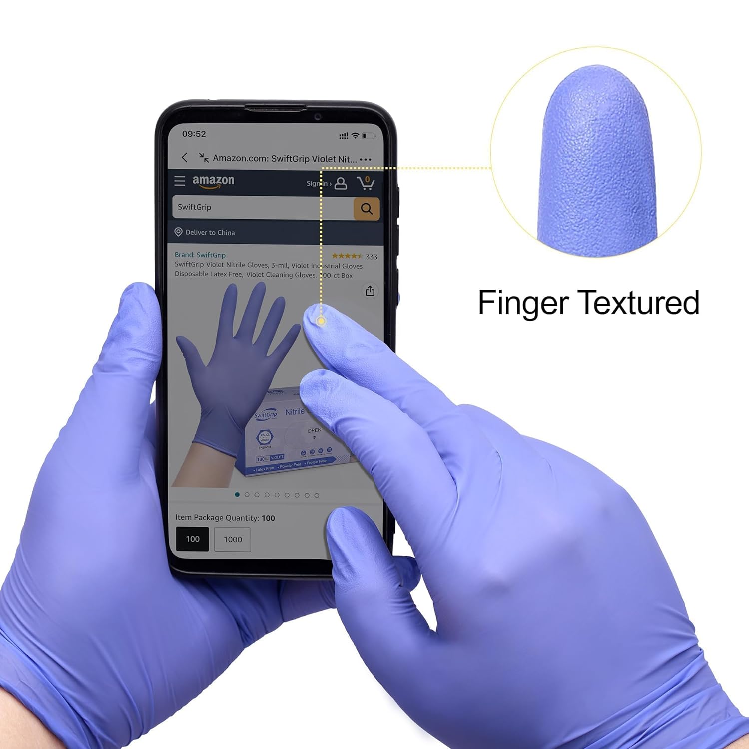 SwiftGrip Disposable Nitrile Exam Gloves - 3mil, Medium, Box of 100 | Latex-Free, Powder-Free, Violet for Medical & Food Safety