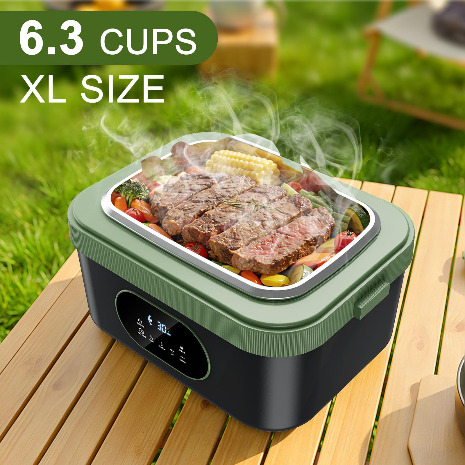 Snidomn Cordless Electric Lunch Box XL 6.3-Cup, 60W Fast Heating Portable Food Warmer with Scheduled Heating, Removable Divider, Large Capacity Heated Lunch Box for Work & Outdoor