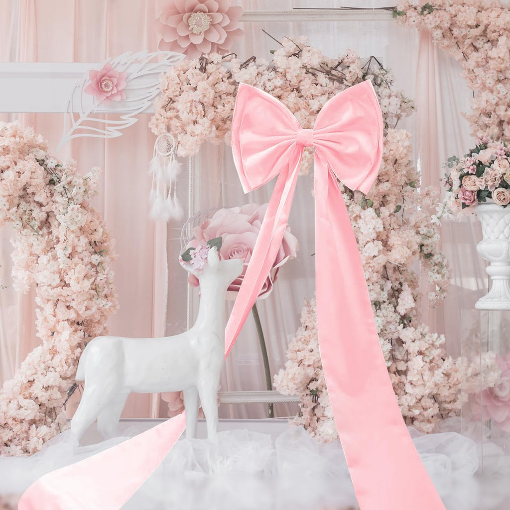 Skiennix Large Satin Bow Decoration - Giant Decorative Bows for Weddings & Parties | Pink