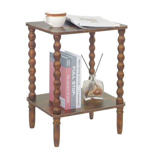 Fultyle Side Table, Small End Table with Storage Shelf, 2-Tier Small Coffee Tables Living Room for Bedroom, Narrow Spaces (Rustic Brown)