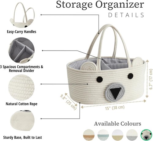 DECOMOMO Teddy Bear Basket - Large Diaper Caddy for Baby Shower | Cute Animal Design
