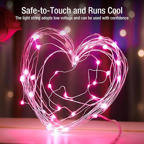 Fairy Lights 6 Pack - 7ft 20 LED Battery Operated Twinkle Lights | Waterproof Mini String Lights for DIY Party & Wedding Decor - Pink