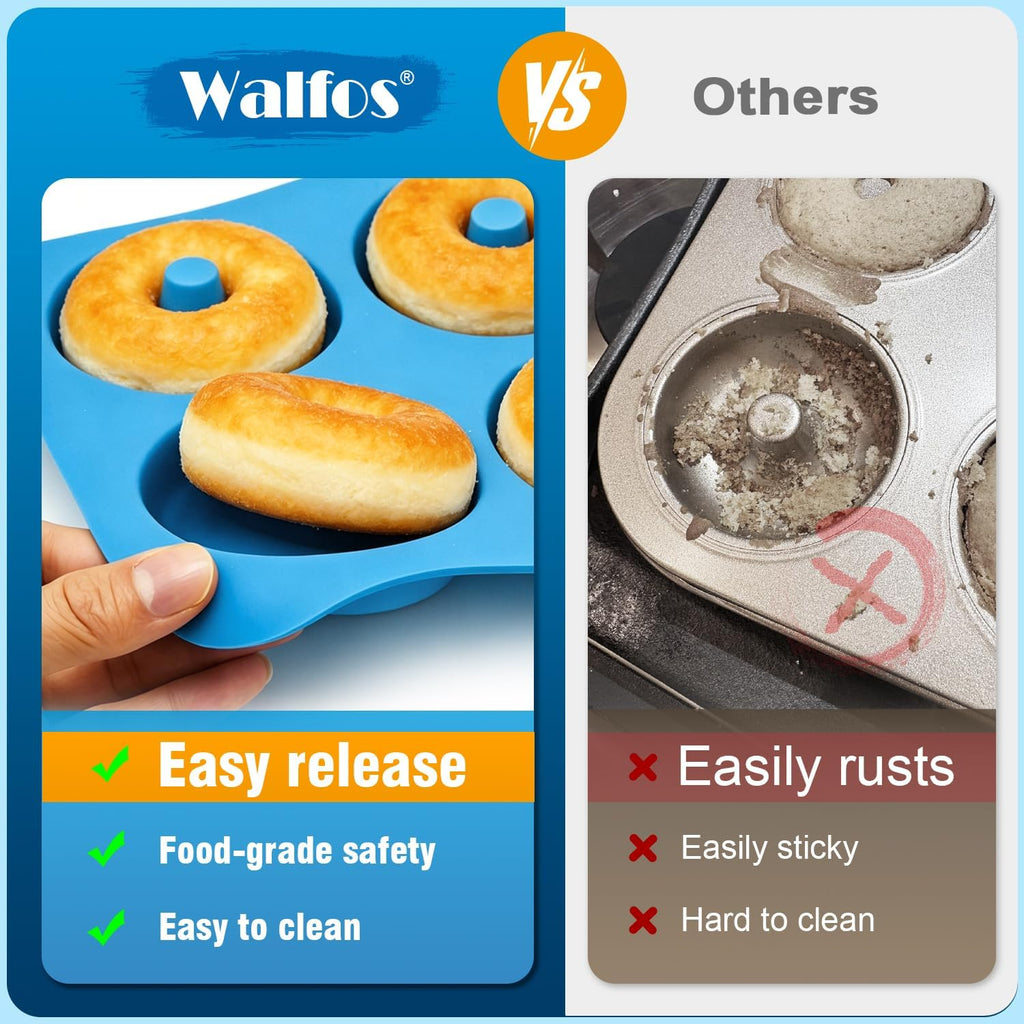 Walfos Non-Stick Donut Pan - Silicone Doughnut Mold, BPA-Free, Easy Release | Set of 3