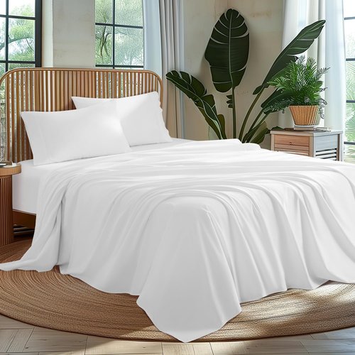 AiAngu 100% Egyptian Cotton Sheet Set 4 Piece, Luxury 1000 Thread Count Queen Sheets, Breathable & Cooling Sheets, 16" Deep Pocket, Machine Washable, Hotel Style Home Bedding(King,White)