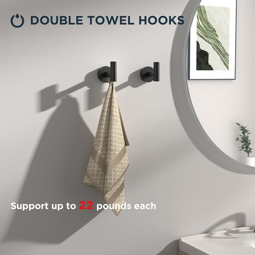 FORIOUS Bathroom Accessories Set - SUS304 Stainless Steel Toilet Paper Holder, Towel Ring & Hooks | Matte Black Finish