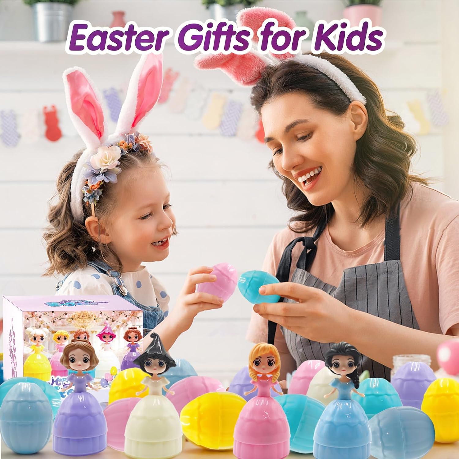 NICENINE Easter Eggs - 12 Piece Prefilled Princess Eggs for Kids | Perfect Goodie Bag Stuffers for Ages 3+