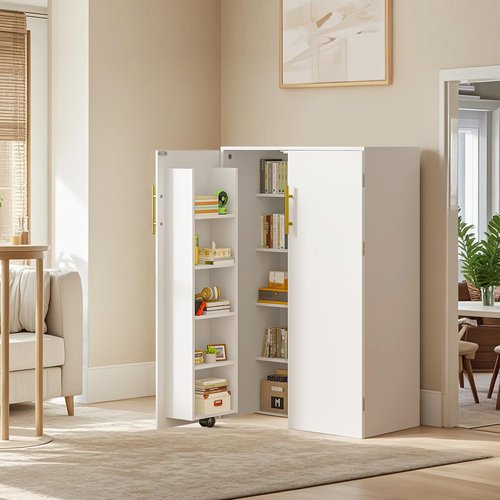 VECELO 35.5” Small Kitchen Pantry Storage Cabinet with 2 Doors and Adjustable Shelves, Food Storage Freestanding Cupboard for Dining Room, Living Room