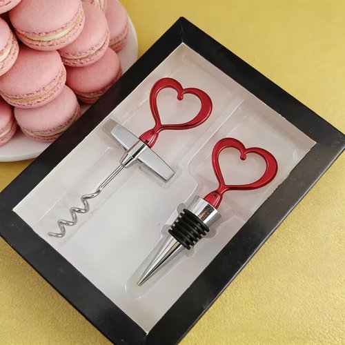 Dreplfn Heart Shaped Wine Opener and Stopper Set - Red Stainless Steel Wine Accessories, Romantic Gift for Wine Lovers, Ideal for Kitchen, Bar, Housewarming, Birthday, Anniversary