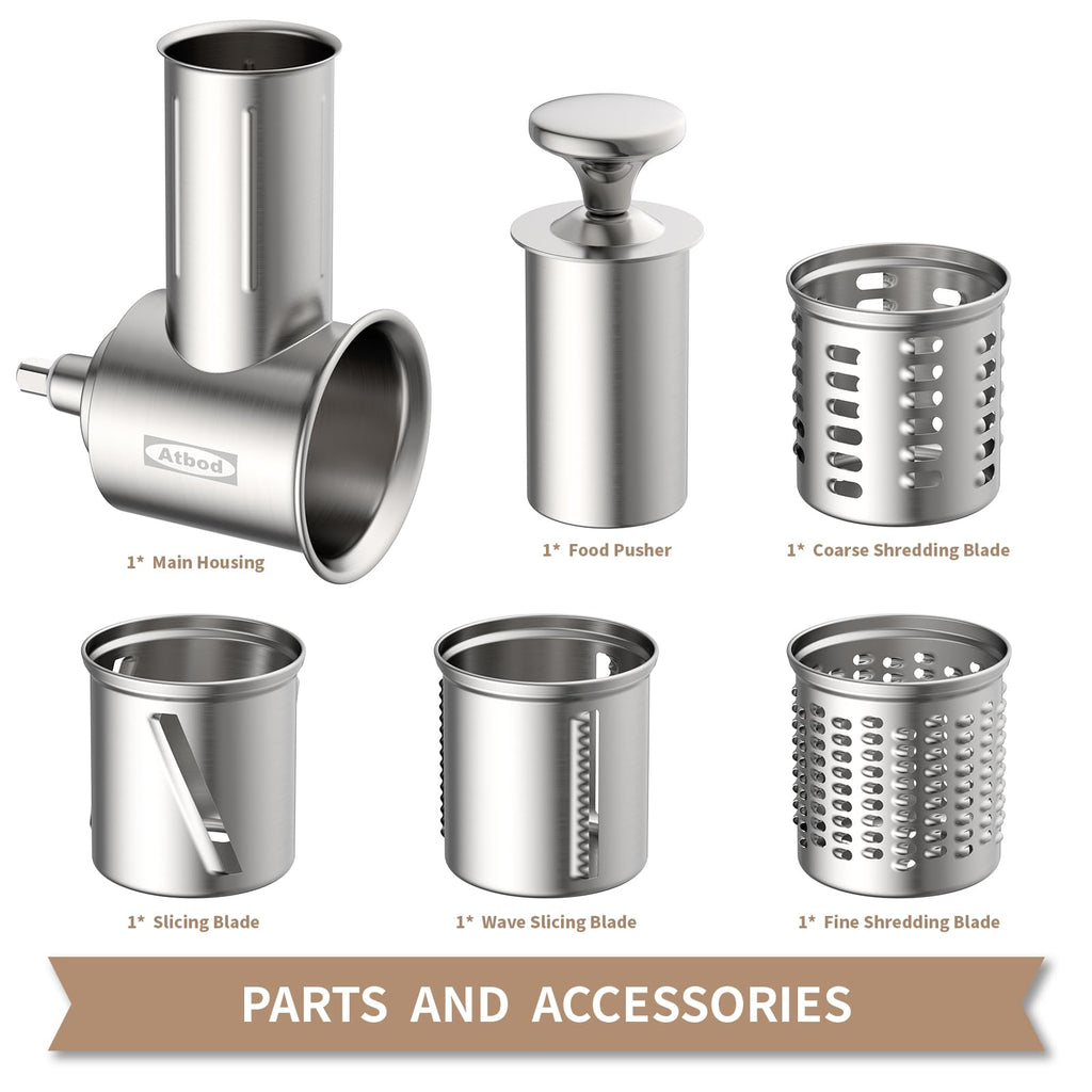 Stainless Steel Slicer Shredder Attachment for KitchenAid Stand Mixer, Cheese Grater Attachment for KitchenAid with 4 Blades, Dishwasher Safe
