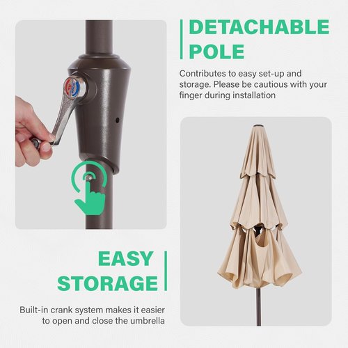 JEAREY 9FT Patio Umbrella - Outdoor Market Umbrella with UV Protection, Beige Color, 8 Ribs & Crank