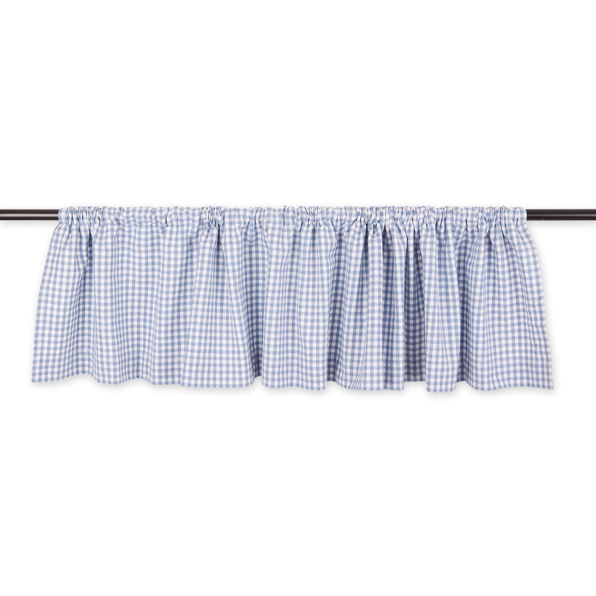 DII Window Valance Collection, 100% Cotton, Pre-Shrunk, Machine Washable, 2 Inch Curtain Rod Pocket, Single Panel, 72x14, Stonewash Blue Check
