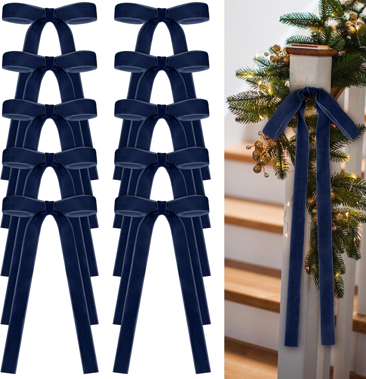 Skiennix 24 Pcs Velvet Bows - Vintage Ribbon Bows for Christmas Tree & Crafts | Navy Blue (9 x 13 Inch)