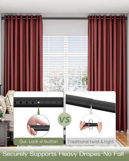 ALLZONE Tension Curtain Rod - Heavy Duty No-Drill Design | Adjustable 83-123 Inches, Black