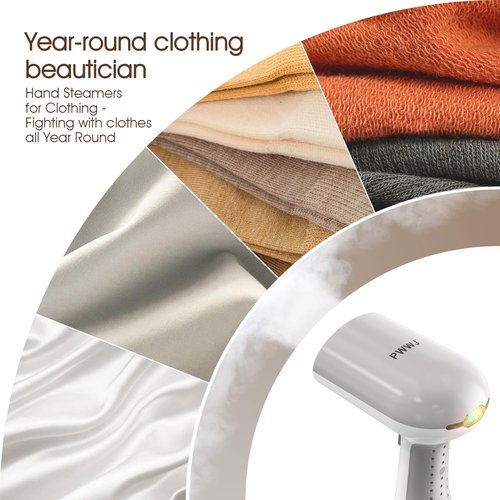 PWWJ Handheld Garment Steamer - 1000W Portable Travel Steamer, 20s Rapid Heat-Up, 0.8kg Lightweight Fabric Iron with 302°F Dry Steam for Home and Travel, 220ml, White