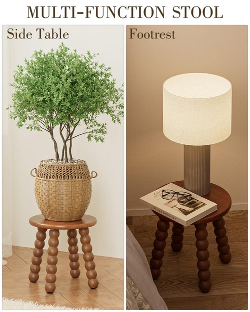 Masupu Solid Wooden Step Stool for Adults Kids, 11 inch Small Foot Stool, Non-Slip One Step Stool, Sturdy Foot Stool for Bathroom, Bedroom, Kichen, Plant Stand(Walnut Brown)