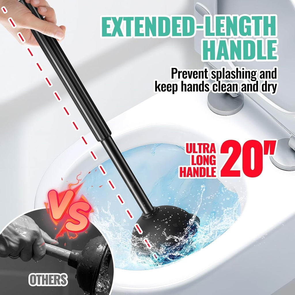Skiennix 4-In-1 Toilet Brush and Plunger Set - Extra Long Handle with Crevice Cleaner | Black, 2 Pack