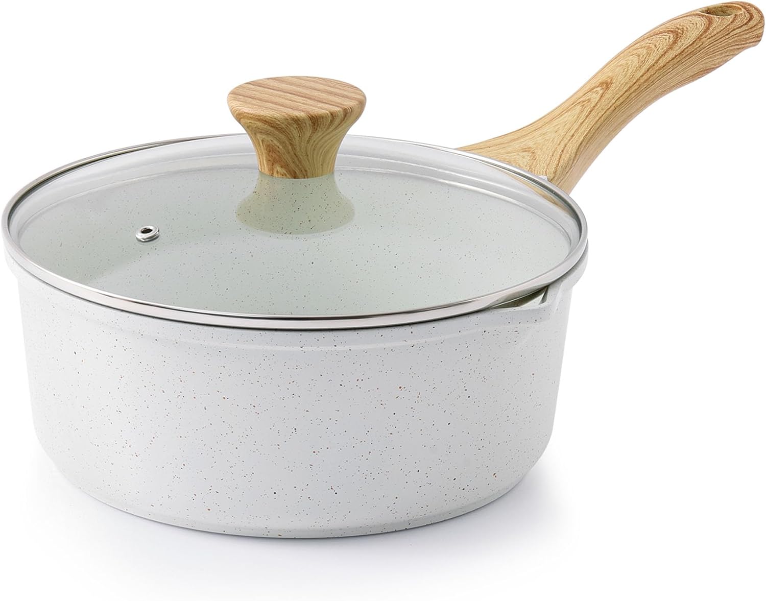 SENSARTE Nonstick White Ceramic Saucepan - 3.0 Quarts with Double Spout & Stay Cool Handle | Induction Compatible