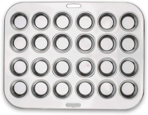 Fox Run Mini Muffin Pan - 24 Cup Stainless Steel Baking Tray | 10.5 x 13.75 x 1.5 Inches