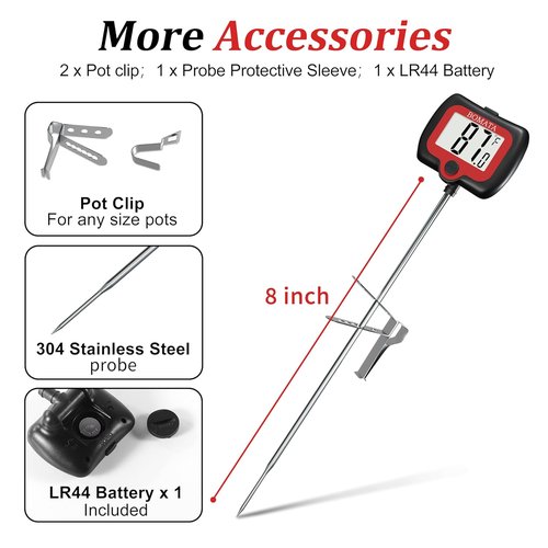 BOMATA Digital Candy Thermometer - Rotatable Display & Long Probe for Cooking, Candy, Oil | Black