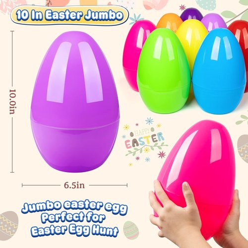 BainGesk Jumbo Easter Eggs - 10" Large Fillable Plastic Eggs for Kids' Egg Hunt | 8-Pack Party Favors