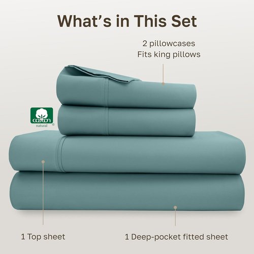 California Design Den King Size Cotton Sheets Set - 100% Soft Cotton, 400 Thread Count, Silky Smooth Sateen, Deep Pockets - Teal