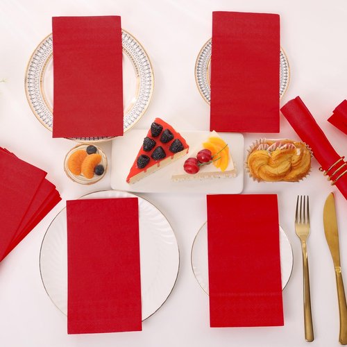 100 Pcs Red Paper Napkins Disposable - Red Guest Dinner Napkins for Bathroom Wedding Birthday Anniversary Graduation Party