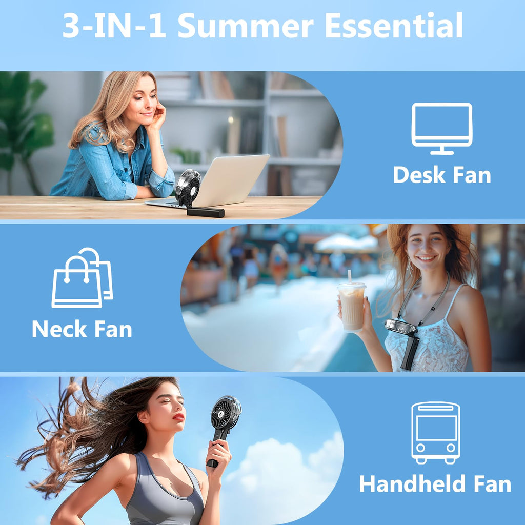 WITHOUSE 6000mAh Portable Handheld Misting Fan as Backup Power, 50ml XL Water Tank, 20H Runtime 3 Speeds, 180° Foldable Rechargeable Mist Fan for Travel, Outdoors, Makeup - Black