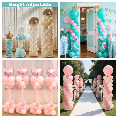 Balloon Column Stand Kit Sets of 2, 80 Inch Adjustable Balloon Stand Balloons Tower Pillar with Reusable Metal Telescopic Structure for Wedding, Birthday, Baby Shower, Graduation Party Decoration