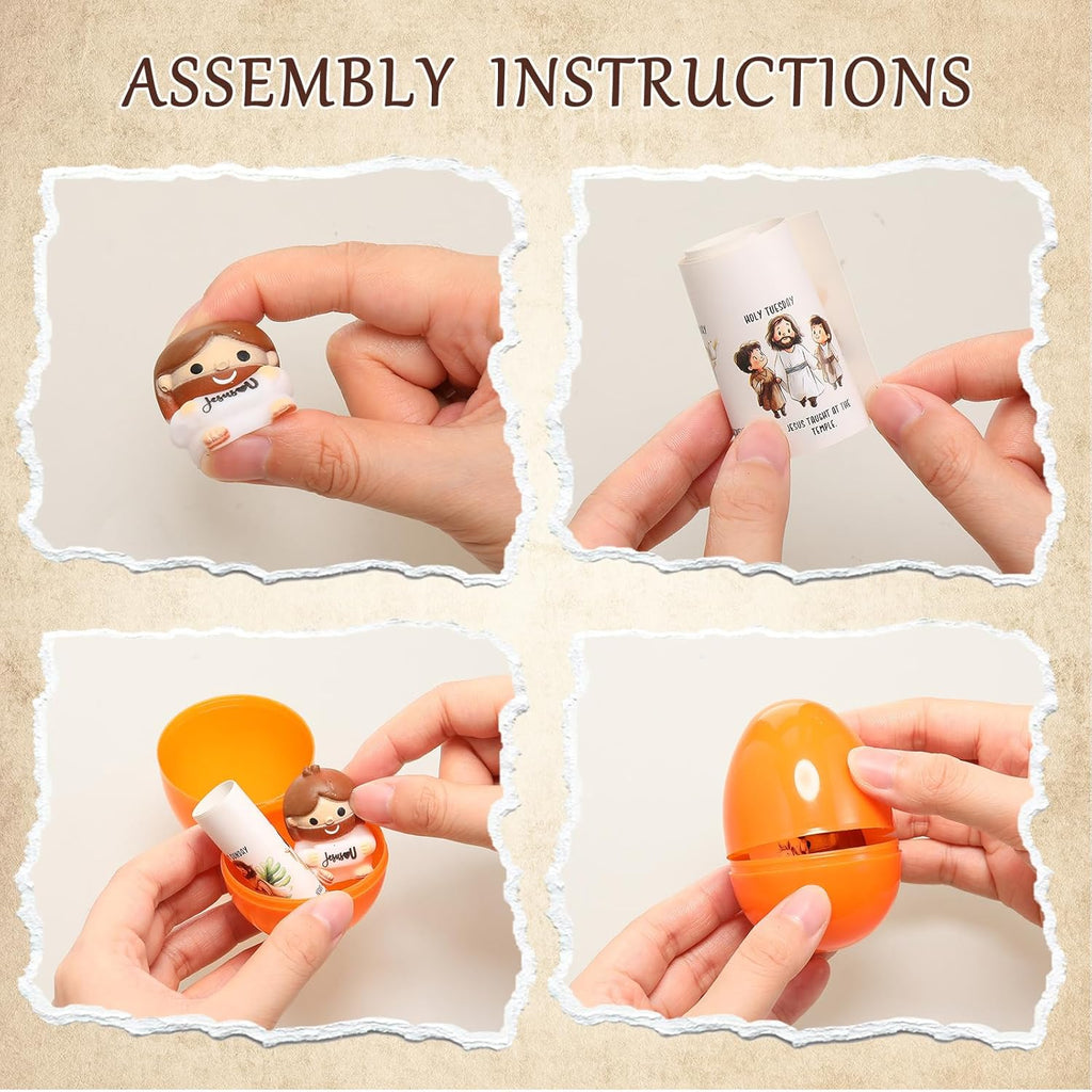 Skylety Easter Gift Set - 25 Prefilled Eggs with Jesus Stress Balls & Holy Week Cards | Perfect for Sunday School Favors