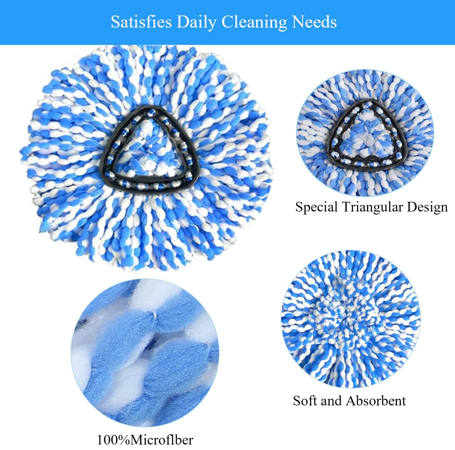 [5 Pack] 2-Tank Spin Mop Replacement Heads, 100% Microfiber, Compatible with O-Cedar EasyWring, Machine Washable & Easy to Replace, Highly Absorbent Refills for Household Floor and Car Cleaning