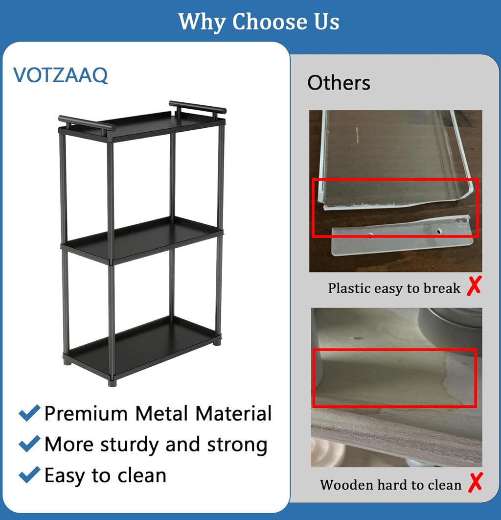 VOTZAAQ 3-Tier Bathroom Organizer - Stainless Steel Perfume Tray & Vanity Shelf | Matte Black