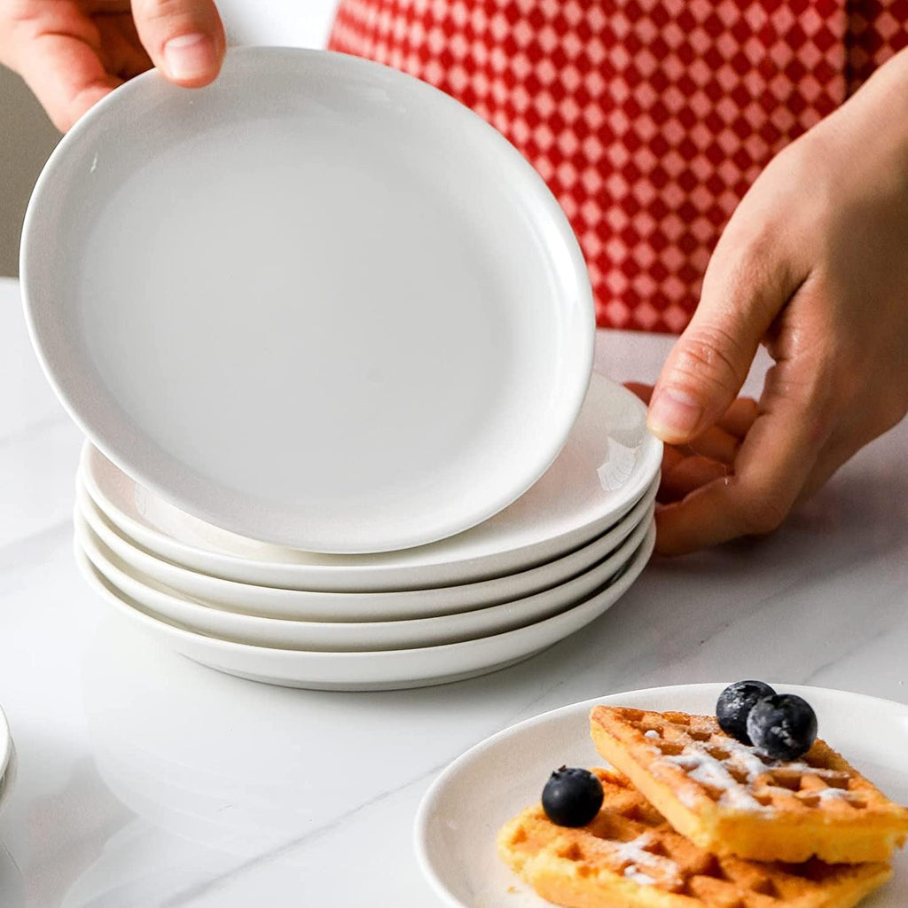Skiennix 16-Piece Ceramic Appetizer Plates Set | 5.6-Inch White Round Dessert Plates - Oven, Microwave & Dishwasher Safe