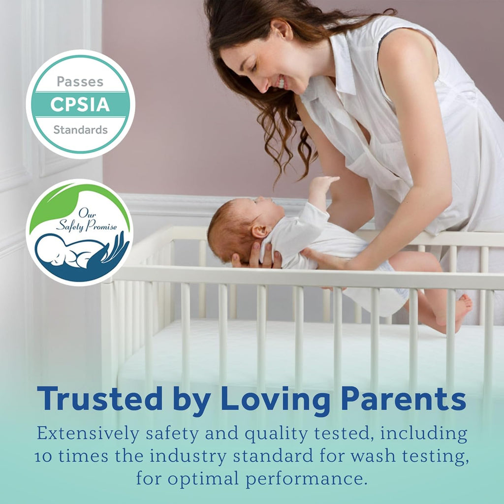 Sealy Baby Waterproof Crib Mattress Protector - Noiseless Quilted Cotton-Blend Cover, 52 x 28, White