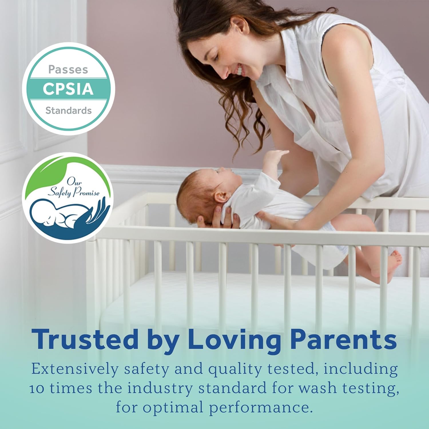 Sealy Baby Waterproof Crib Mattress Protector - Noiseless Quilted Cotton-Blend Cover, 52 x 28, White