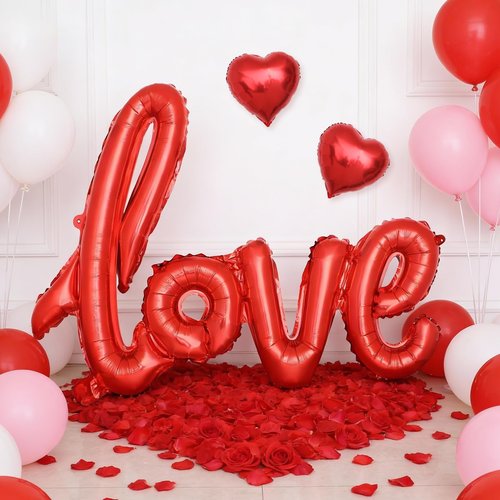 ESAG Valentines Day Balloon Arch Kit, Pink Red White Balloon Garland with 32" LOVE/ 22"Explosion Star/ 5" Heart Foil Balloon for Galentines Mothers Day Wedding Engagement Anniversary Party Decorations