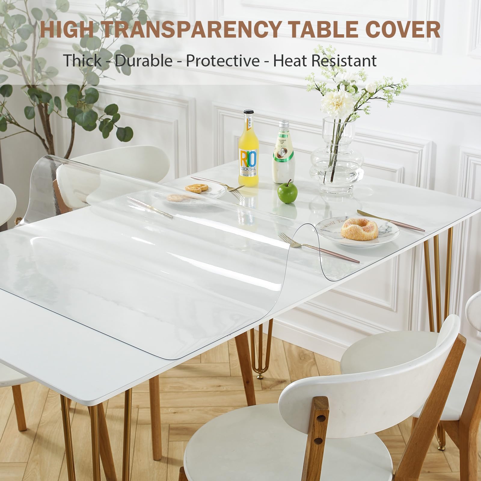 LovePads Clear Table Cover Protector 40 x 72 Inch, 1.5mm Thick Plastic Table Cover, Table Protector for Dining Room Table, Waterproof Vinyl Tablecloth Table Pad Mat for Kitchen, Dresser, Writing Desk
