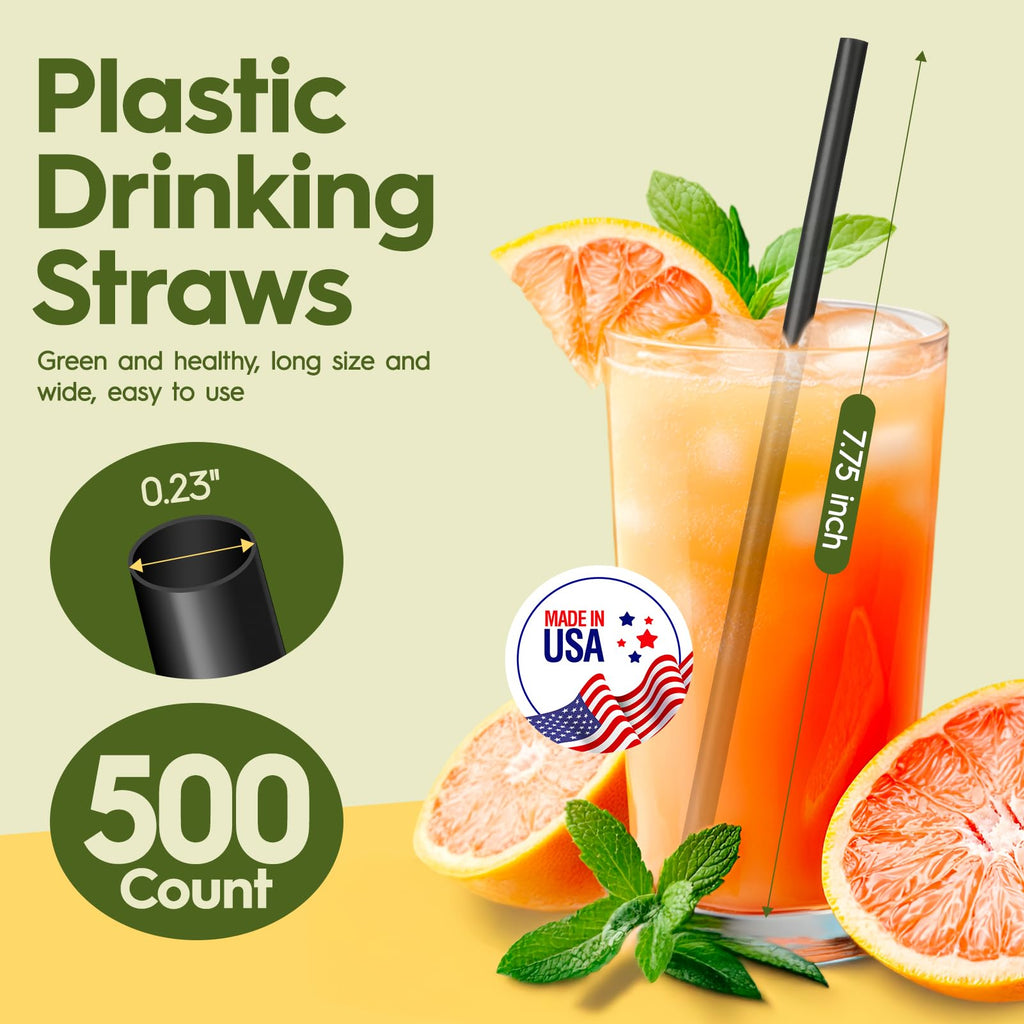 Delxo 500 Count Individually Wrapped Clear Plastic Straws - 7.75 Inch Long, 0.23 Inch Diameter - Disposable Drinking Straws for Party, Every Occasion - Made in USA