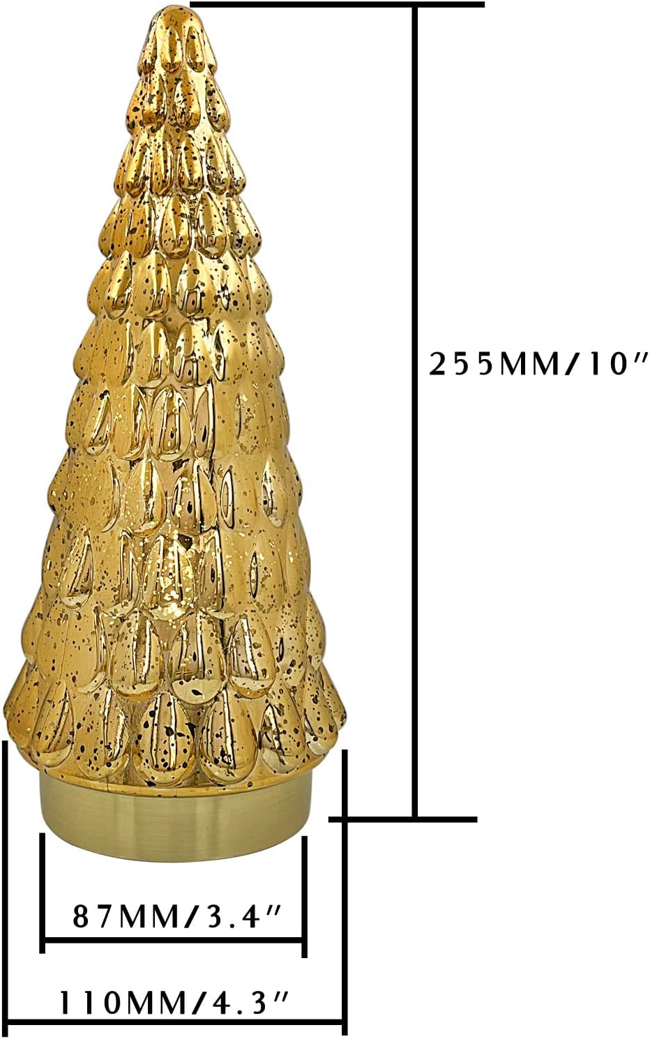 SHMILMH Gold Mercury Glass Christmas Tree - Set of 2 Battery Operated Tabletop Xmas Trees | 10" Decor