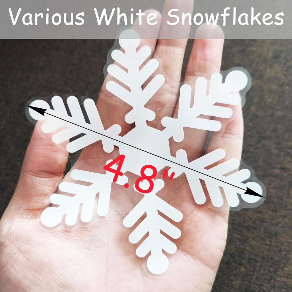 Skiennix White Snowflake Window Clings - 180PCS PVC Static Stickers for Holiday Decorations