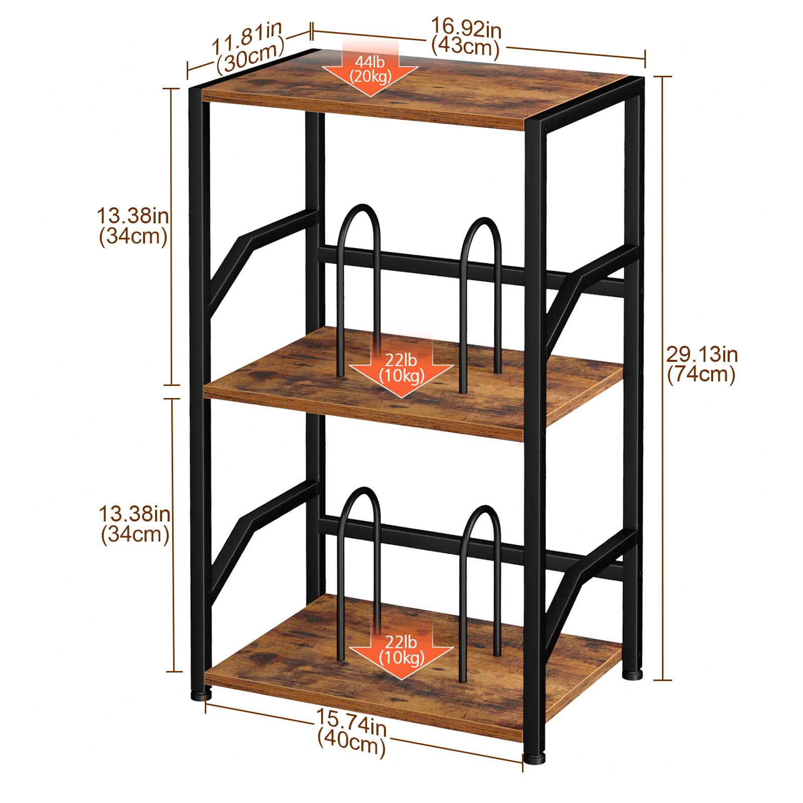 LOAKEKEL Record Player Stand, Vinyl Record Storage Up to 200 Albums, 3 Tier End Table with Removable Dividers, Tall Side Table for Living Room, Bedroom, Rustic Brown, HETCD010BR-1