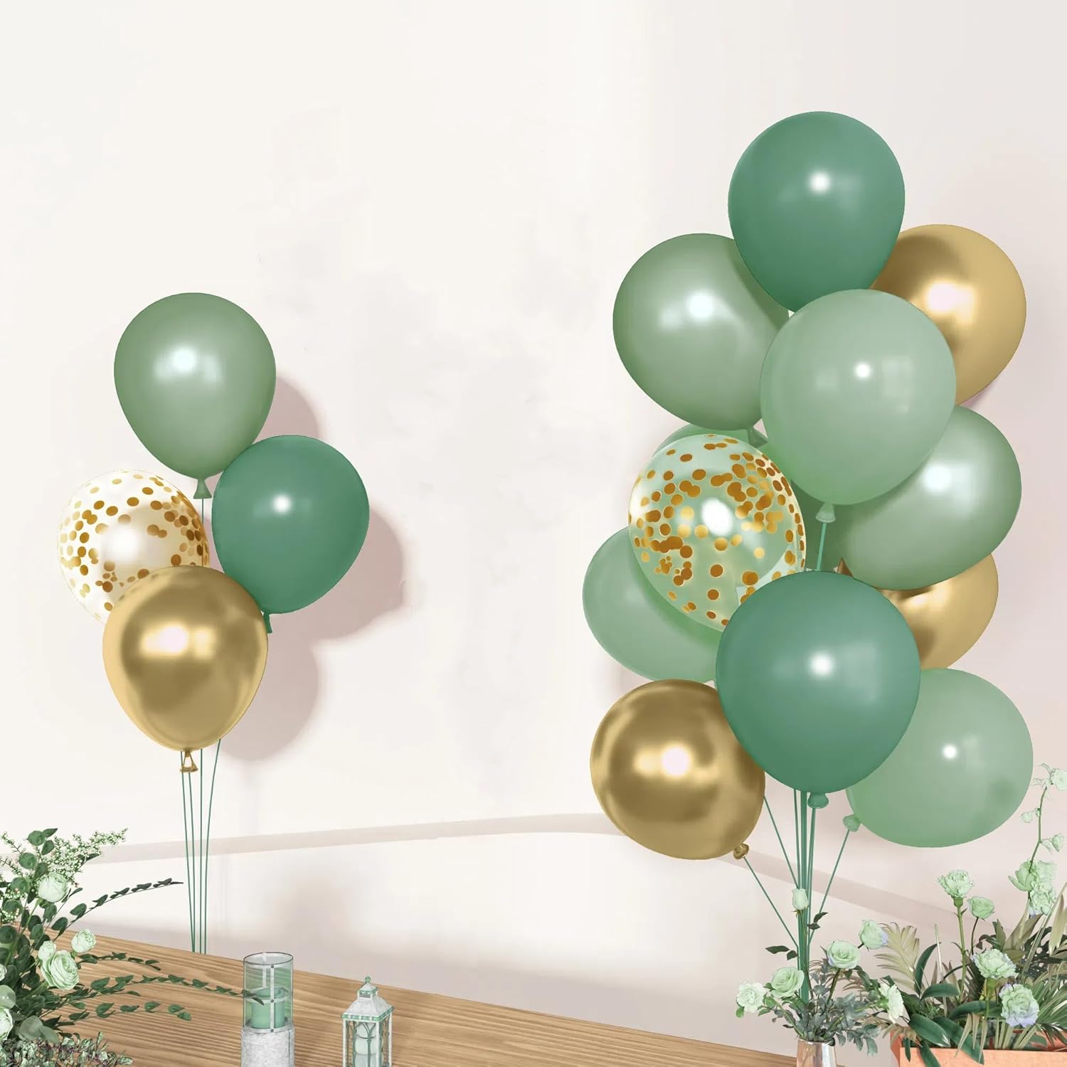 Skiennix 72Pcs Sage Green Balloon Set - 12" Latex Balloons with Pearl Metallic Gold & Olive Confetti for Baby Shower, Birthday, Wedding Decorations