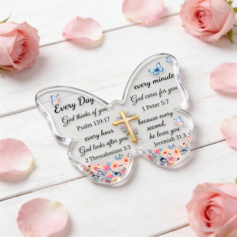 Bible Verse Butterfly Desk Decor - Inspirational Christian Gift for Women