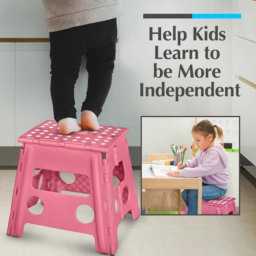 Handy Laundry Folding Step Stool - Lightweight & Sturdy for Adults and Kids - Easy One Flip Open | Pink - 13 Inch